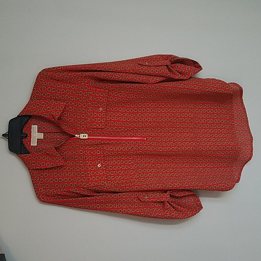 MICHAEL KORS Orange/Red Goldchain top, size M